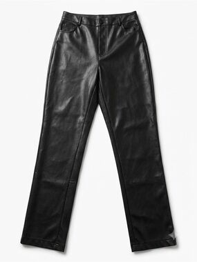 White Fox Boutique Men's Black Faux Leather Straight Jeans